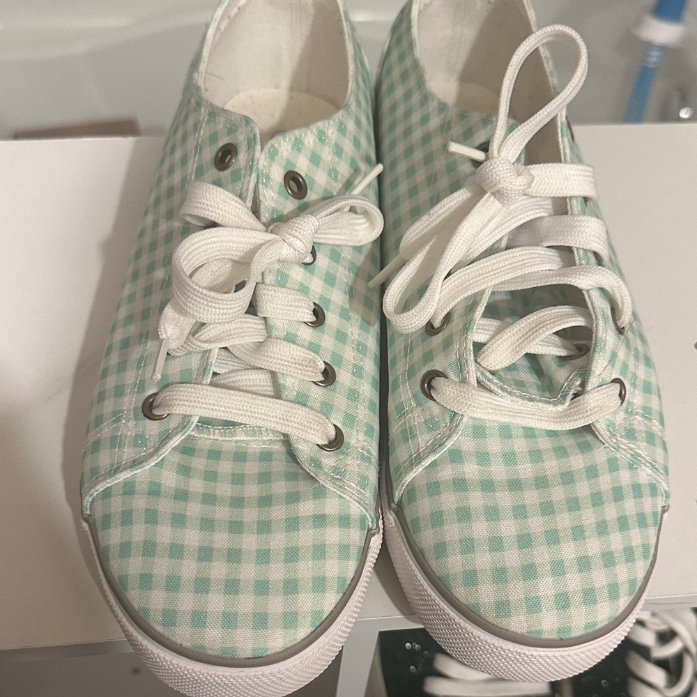 Mint Checkered Sneakers with White Laces